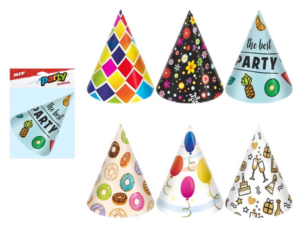Party kalap 6db 16cm papír, mix5