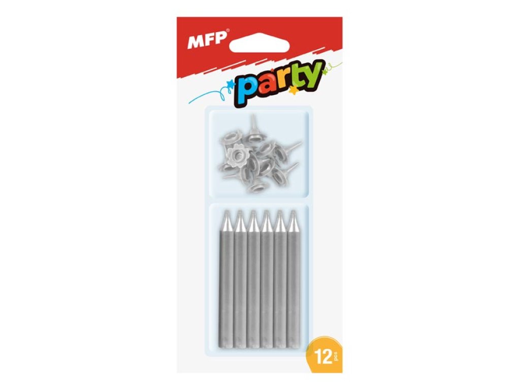 Tortagyertyák MFP ezüst 12db + 12db tartó